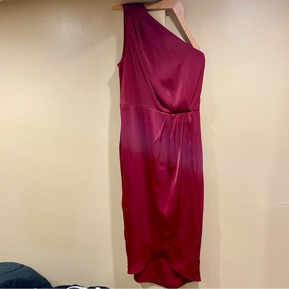 PRETTYGARDEN Burgundy One Shoulder Dress - Picture 2 of 6